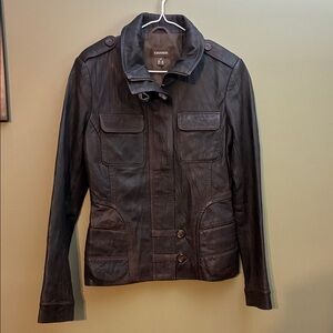 Danier Women's Rich Brown Leather Jacket with Chunky Button Detail